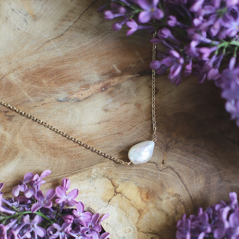 Collier plaqué or et perle eau douce