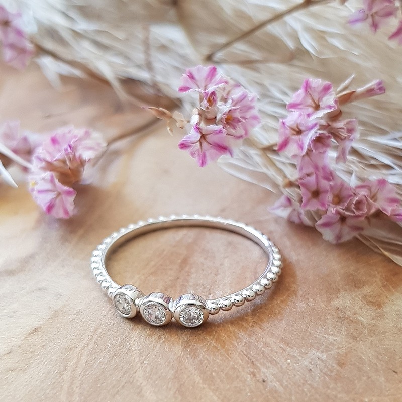 Bague billes 3 zircons