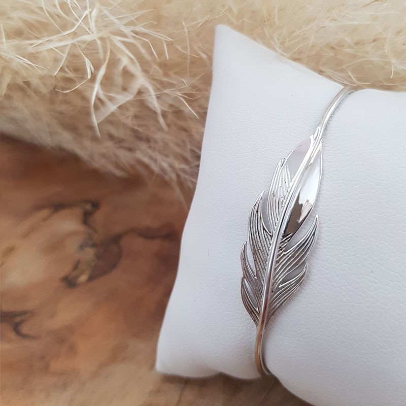 Jonc plume ouvert argent