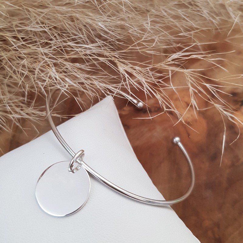 Jonc ouvert médaille 15 mm personnalisable argent