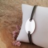 Bracelet homme cordon médaille ovale personnalisable en argent