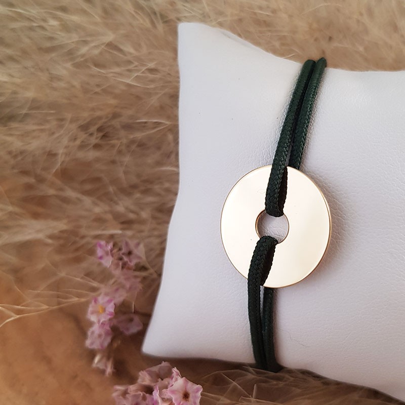 Bracelet homme cordon cible personnalisable en plaqué or