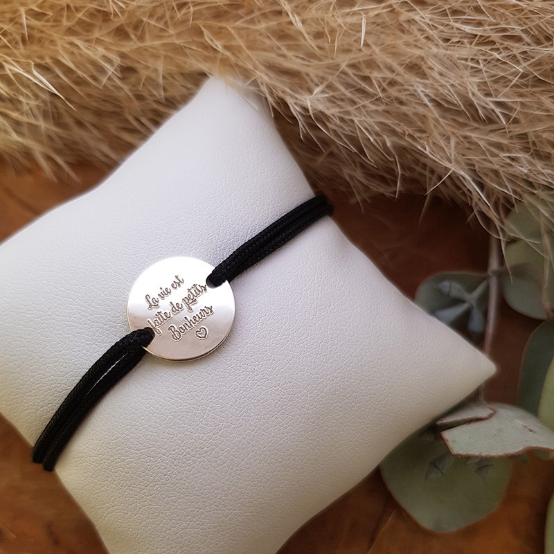 Bracelet homme cordon médaille 15 personnalisable en argent